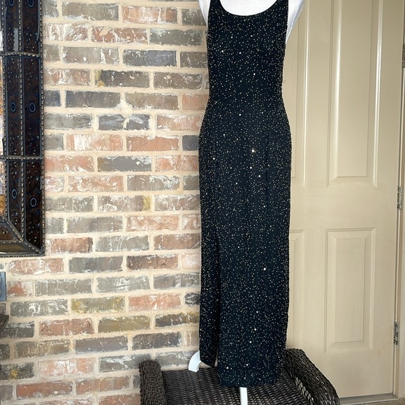 Forever Yours 100% Silk Black and Silver Beaded Column Dress - Picture 2 of 8